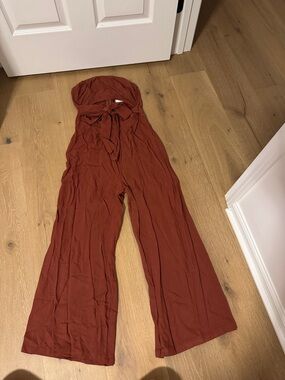 Sanrio Strapless Wide-Leg Jumpsuit in Rust